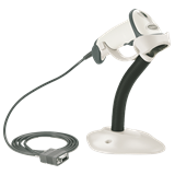LS2208 WHITE WITH STAND SERIAL KIT - EMEA: LS2208-SR20001R SCANNER, CBA-R01-S07PBR SERIAL CABLE, PWR-WUA5V4W0EU POWER SUPPLY EU, UK, EMEA, RU, ZA, 20-61019-01R STAND