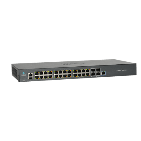 Intelligent Ethernet Switch, 24 x 1G and 4 SFP+ fiber ports, no power cord, L2 & L3 functionality, extensive QoS, ACL, Filtering, 128 Gbps switching capacity,