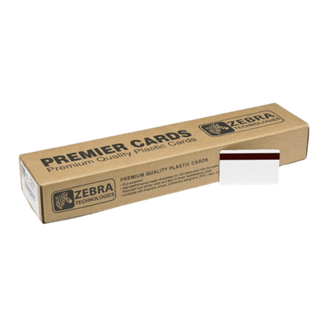 Zebra white PVC cards, 30 mil low coercivity magnetic stripe (500 cards)