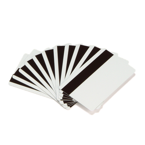 Zebra white PVC cards, 30 mil high coercivity magnetic stripe (500 cards)