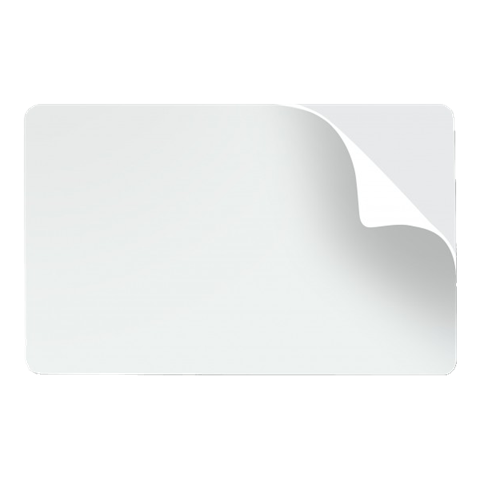 Zebra white PVC cards, 10 mil PVC adhesive back with 14 mil Mylar release liner, 24 mil total thickness (500 cards)